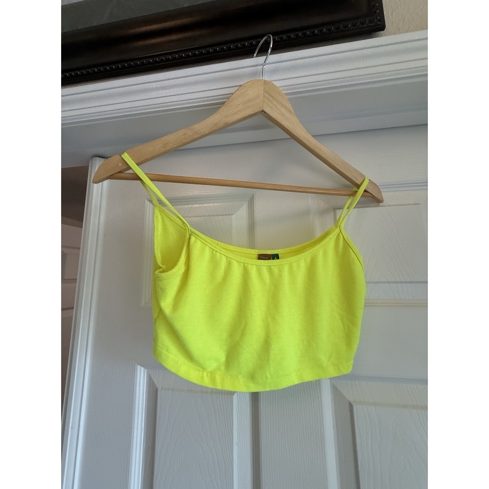 Farm Rio Crop Top Set Womens Neon Yellow Mesh Sheer Layered 2 Piece - Picture 4 of 8